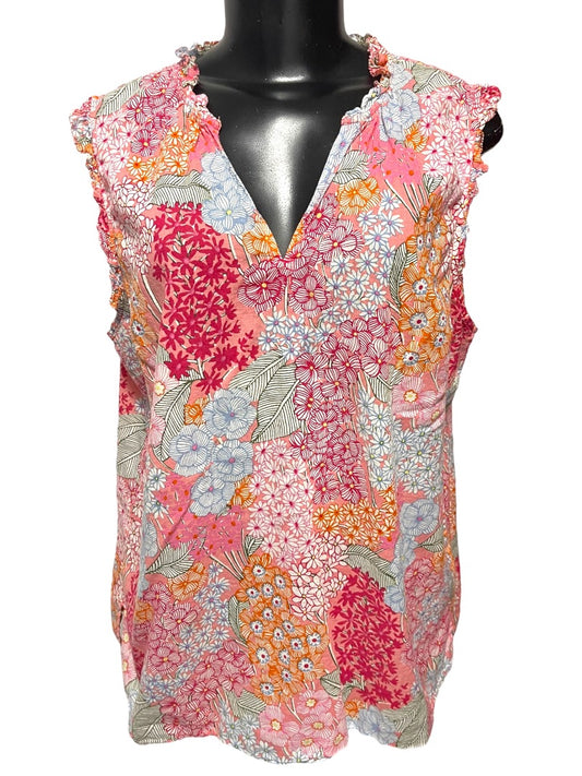 XL Talbots Ruffled Sleeveless Floral Cotton Shirt Pullover
