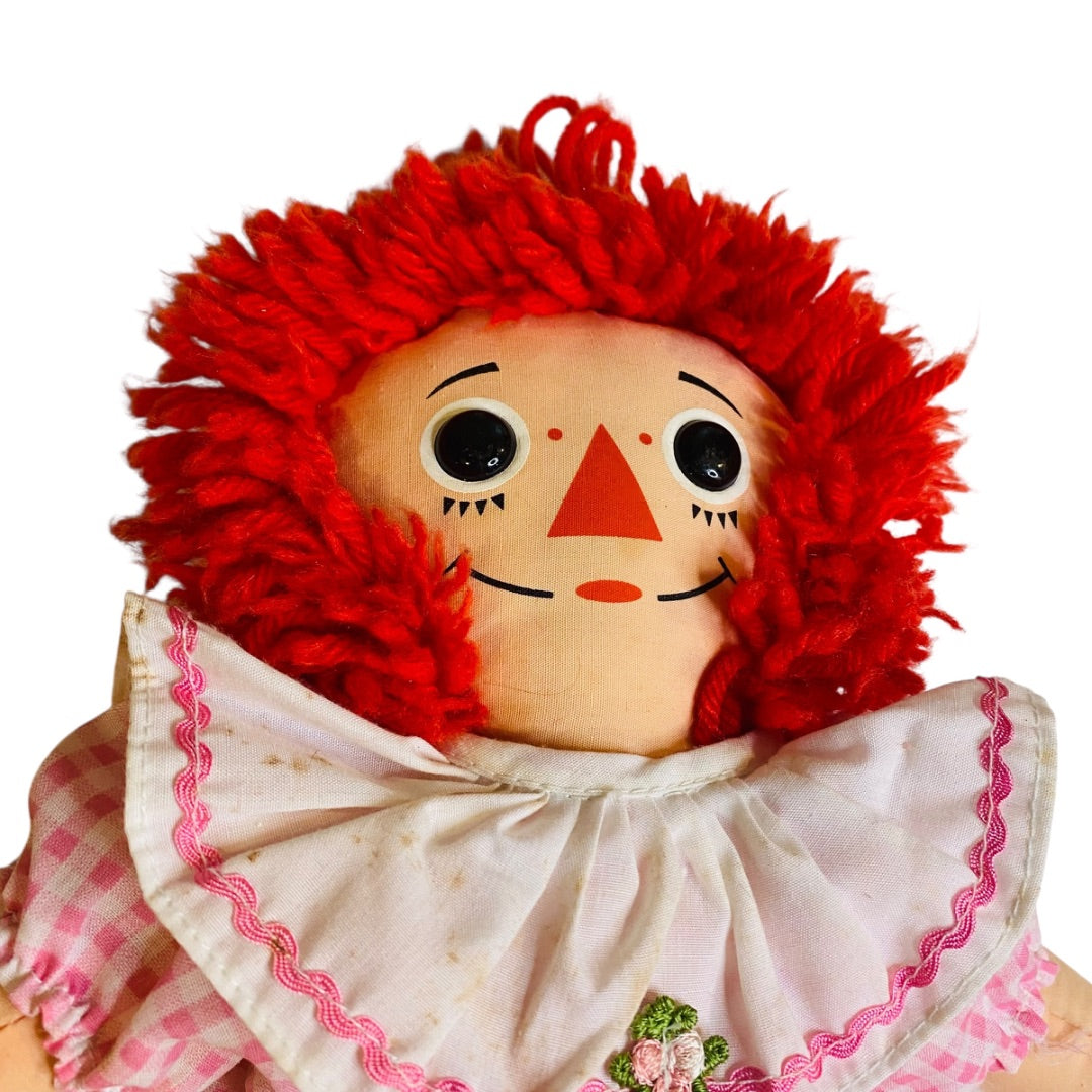 1996 Hasbro Raggedy Ann Rag Doll Pink Gingham Romper 12 Inch
