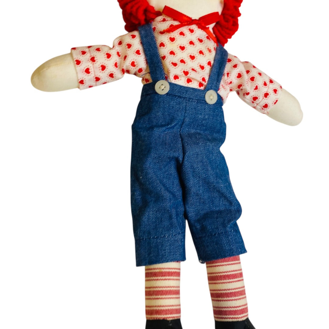 Vintage Handmade Raggedy Andy Rag Doll 14" Hearts Denim