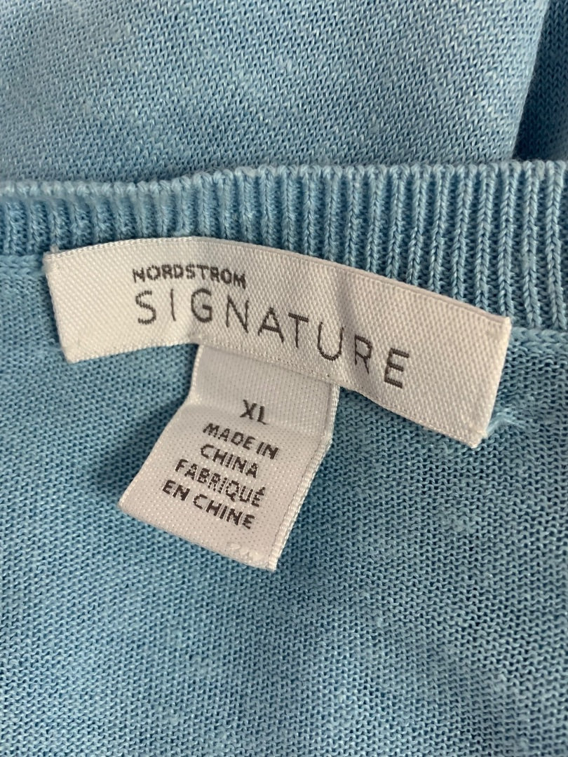 XL Nordstrom Signature Womens Blue Sweater Linen Blend Pullover