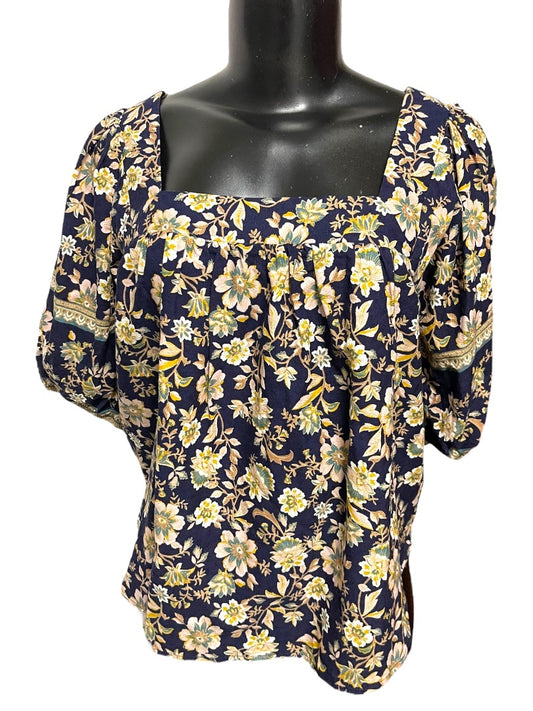 XS Roan + Ryan Square Neck Floral Short Sleeve Womens Shirt Boho