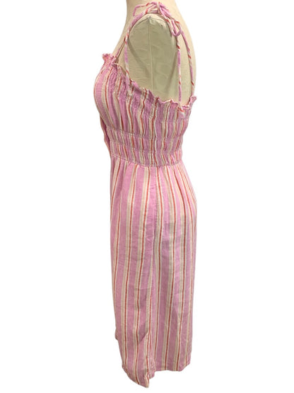 XS Universal Thread Linen Blend Sundress Striped Pockets Tie Straps Midi