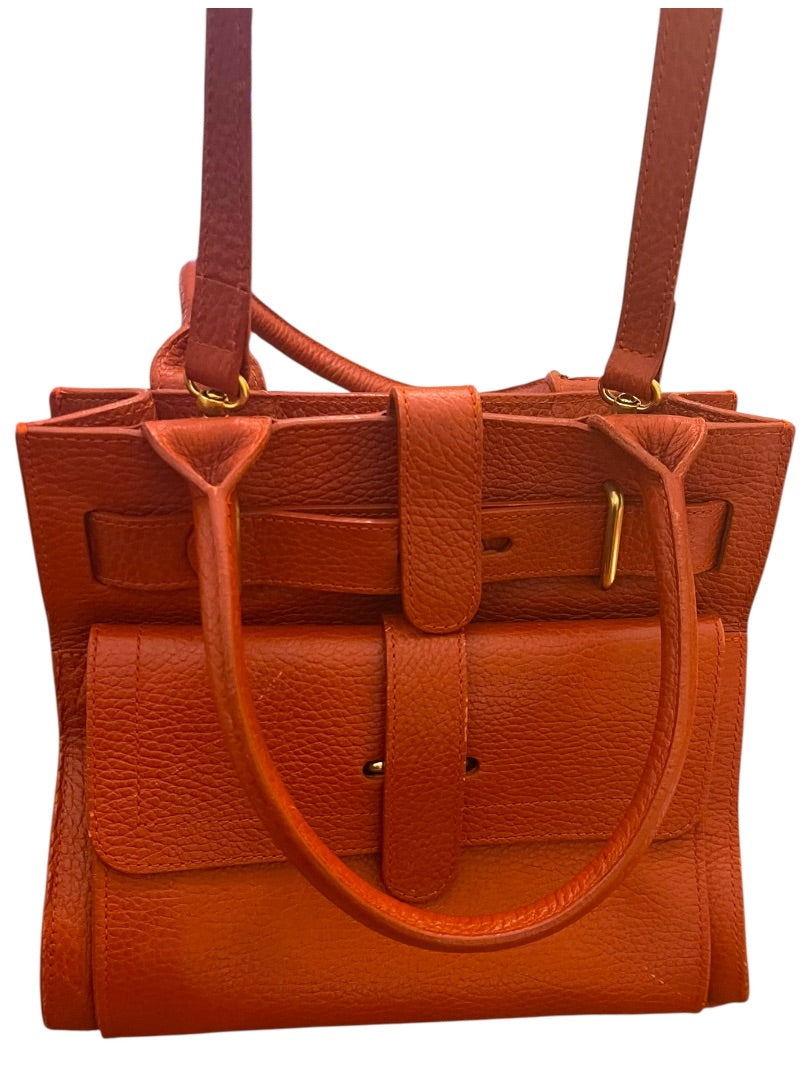 Furla Rust Pebbled Leather Handbag Satchel Shoulder Strap Italy