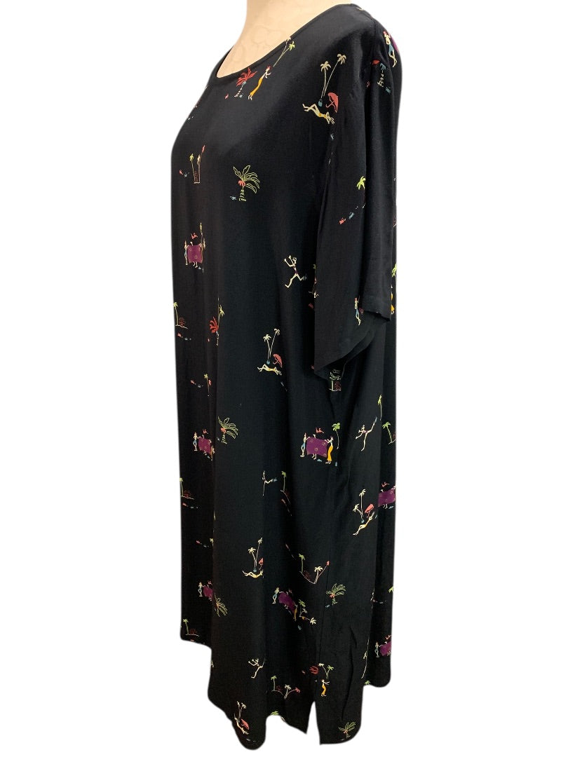 2X CityWear Women Black Beach Print Dress 42" Length