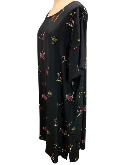 2X CityWear Women Black Beach Print Dress 42" Length