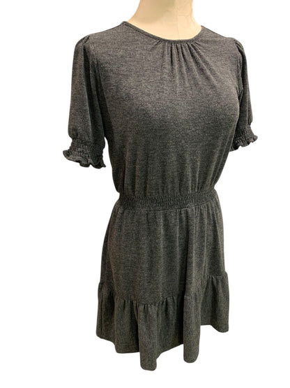 Small Petite Loft Heathered Gray Jersey Knit Dress Banded Waist