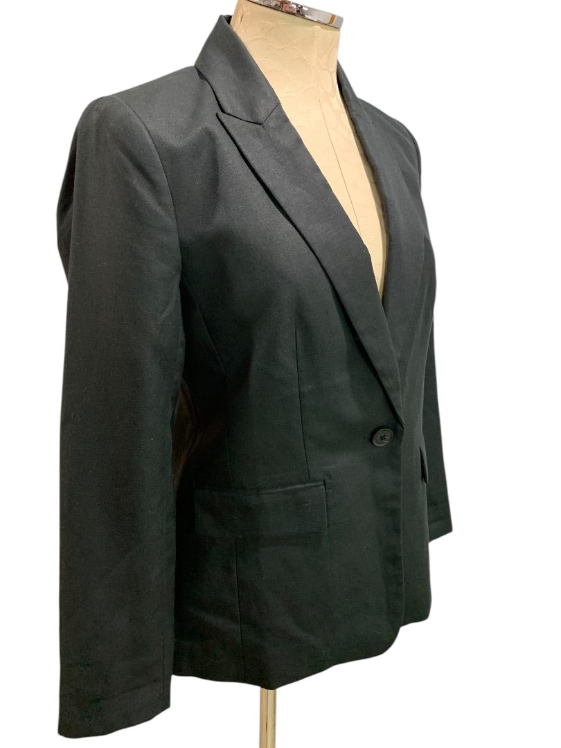 Size 2P Loft Petites Womens Black Blazer Suit  Jacket Linen Blend