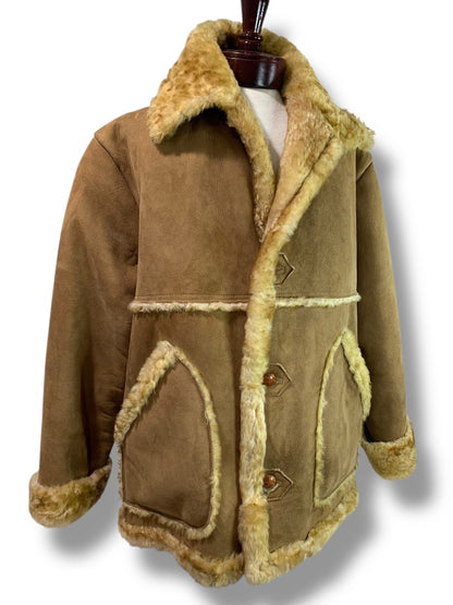 3XL Vintage Marlboro Man Suede Sheepskin Shearling Coat Jacket Rugged