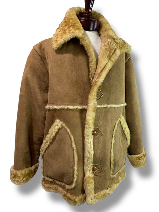3XL Vintage Marlboro Man Suede Sheepskin Shearling Coat Jacket Rugged