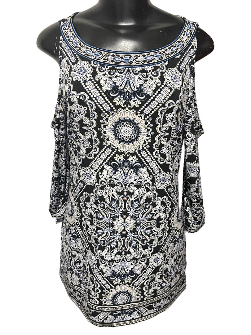 Small White House Black Market Cold Shoulder 3/4 Womens Sleeve Floral Top