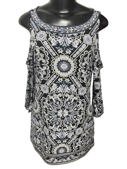 Small White House Black Market Cold Shoulder 3/4 Womens Sleeve Floral Top