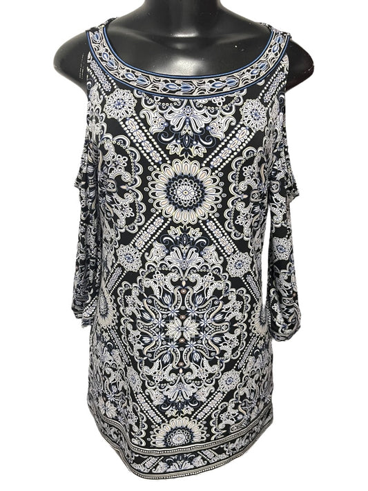 Small White House Black Market Cold Shoulder 3/4 Womens Sleeve Floral Top