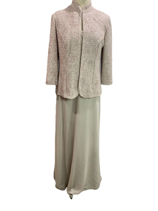 Size 8 Alex Evenings Taupe Sleeveless Dress with Jacket Full Length