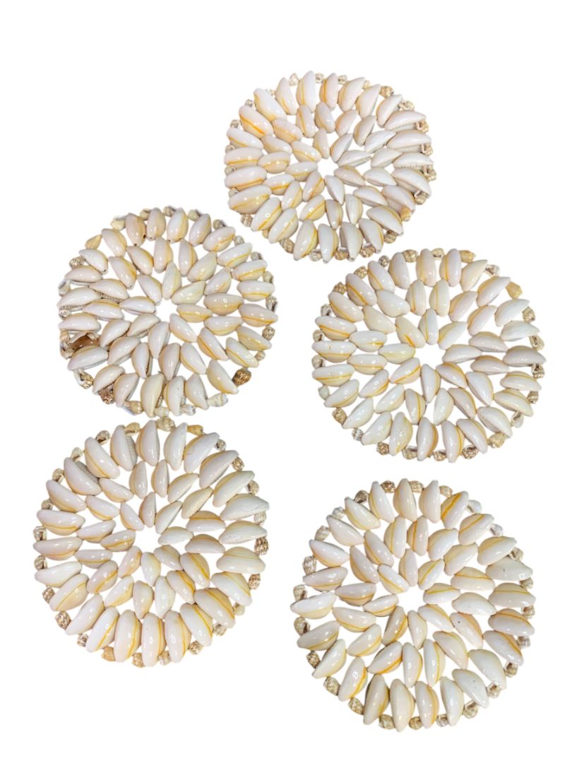 Set of 5 Seashell Coaster Trivets Cowrie Shell 4.25" Beach Home