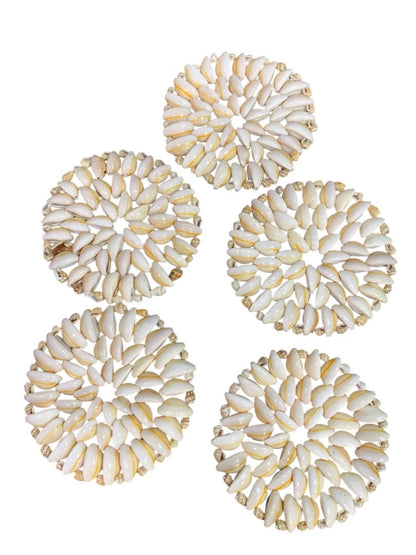 Set of 5 Seashell Coaster Trivets Cowrie Shell 4.25" Beach Home