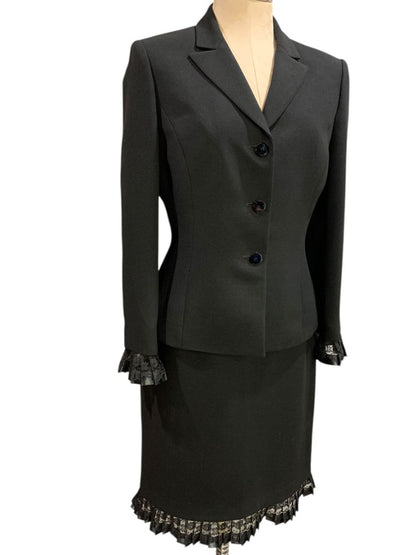 Size 6 Tahari Womens Black Skirt Suit Jacket Arthur S Levine Lace Trim