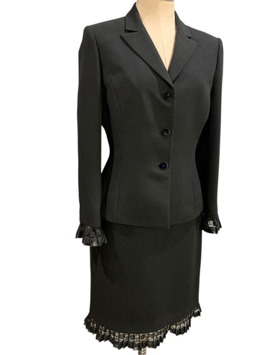 Size 6 Tahari Womens Black Skirt Suit Jacket Arthur S Levine Lace Trim