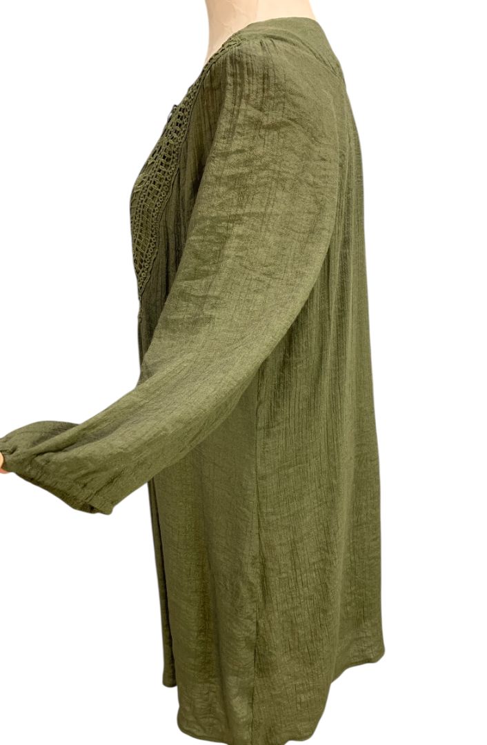 XL Indigo Rose Womens Boho Shift Dress Olive Green