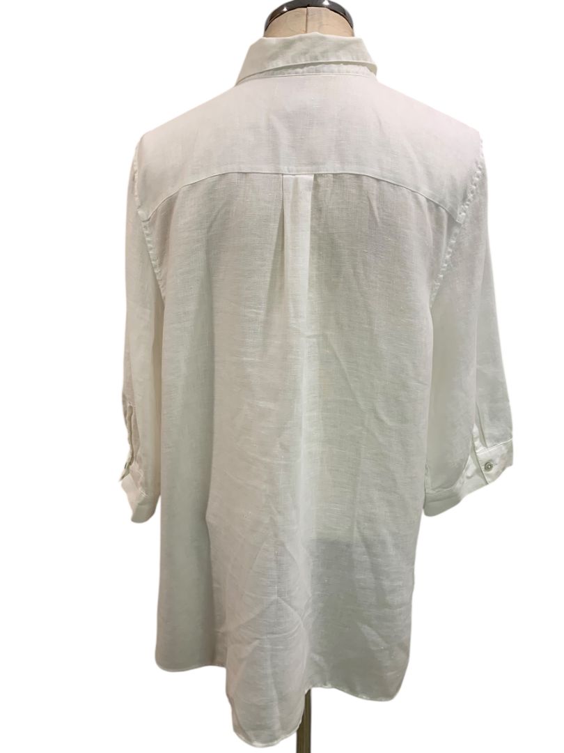 Size XL Chicos Womens Linen Tunic Button Up Blouse Shirt White