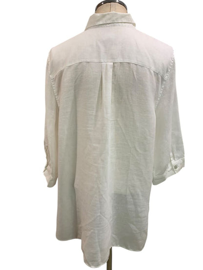 Size XL Chicos Womens Linen Tunic Button Up Blouse Shirt White
