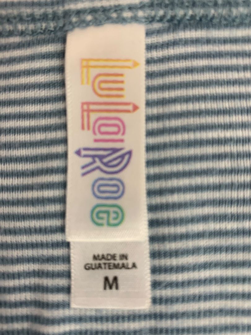 Medium LulaRose Womens Blue Stripe Hi Lo Tshirt Scoop Neck