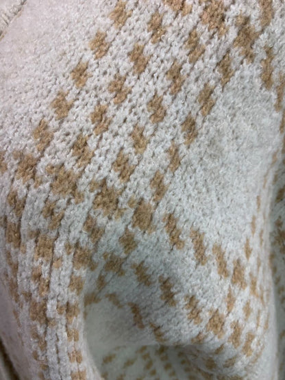 Size 3X Pink Rose Womens Cardigan Sweater Ivory Tan Houndstooth Plaid