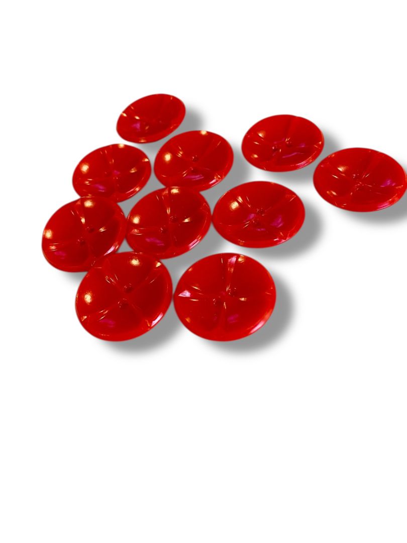 Set of 10 Midcentury Red Plastic Buttons  Curved Craft Sew 1" Diameter