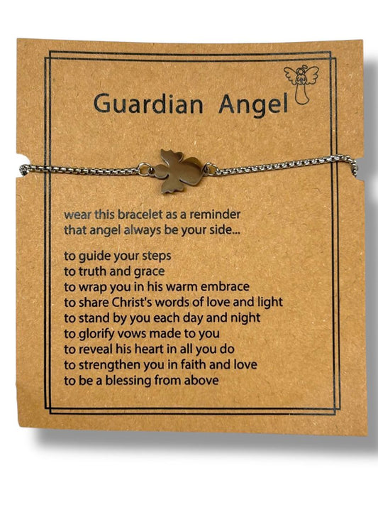 New Guardian Angel Silvertone Adjustable Slide Pull Bracelet on Card