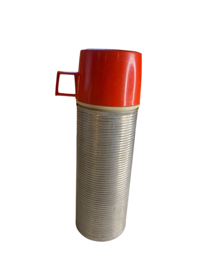 Vintage Thermos King Seeley #2284 Aluminum Ribbed Insulated Red Cap