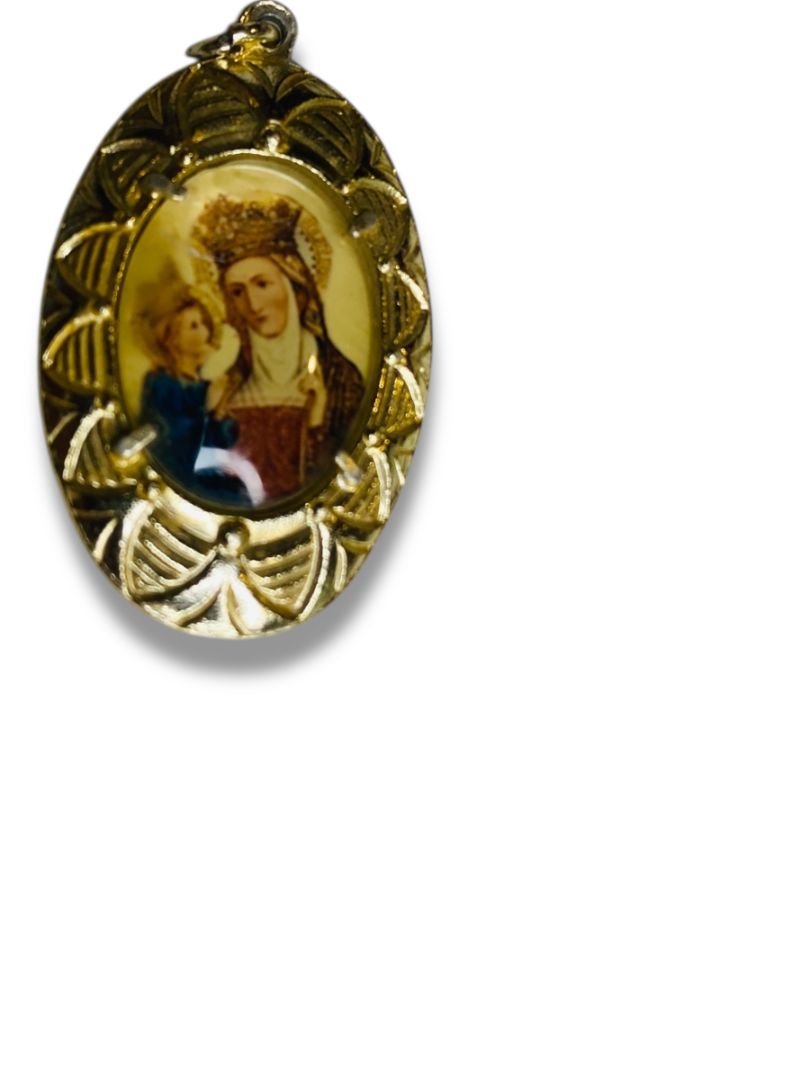 Vintage Double Sided St Anne Notre Dame Pendant Charm Religious 1.5"