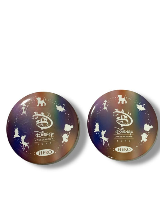 Set of 2 Disney Pinback Buttons Conservation Fund Hero 3" Diameter