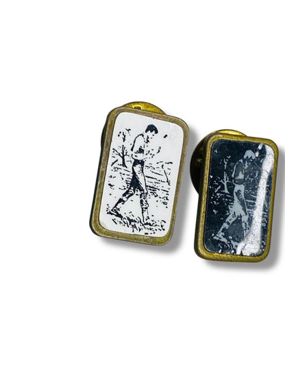 Set of 2 Resin Lapel Pins .6" Navy Blue White Man in Field