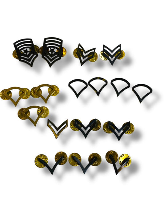 Lot of 17 Vintage US Military Rank Pins Assorted Black Goldtone
