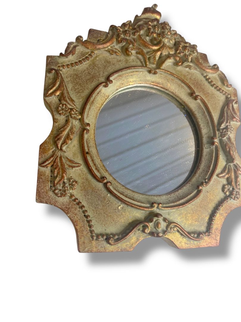 Small Wall Hanging Accent Mirror Shabby Chic Resin 6"h x 5"w