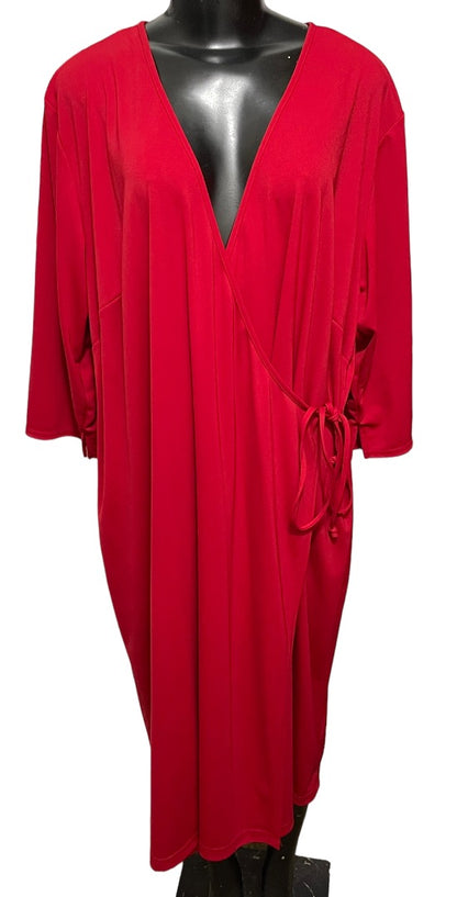 22/24 Lane Bryant Wrap Midi Dress Red Stretch 3/4 Sleeve Mid Calf