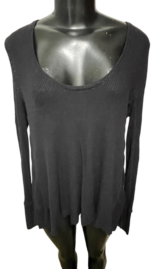 XS We The Free Waffle Knit Long Sleeve Oversize Womens Top Black