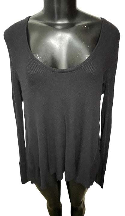 XS We The Free Waffle Knit Long Sleeve Oversize Womens Top Black