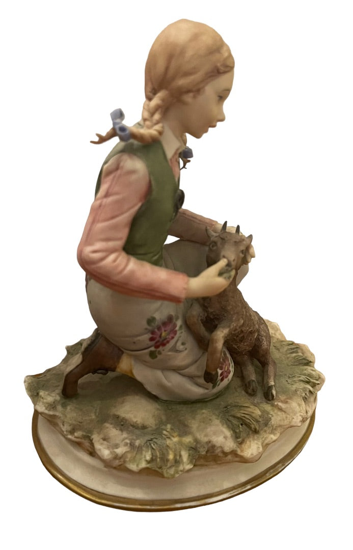 1977 Capodimonte Sandro Maggioni Girl Feeding Goat Figurine 6.5"