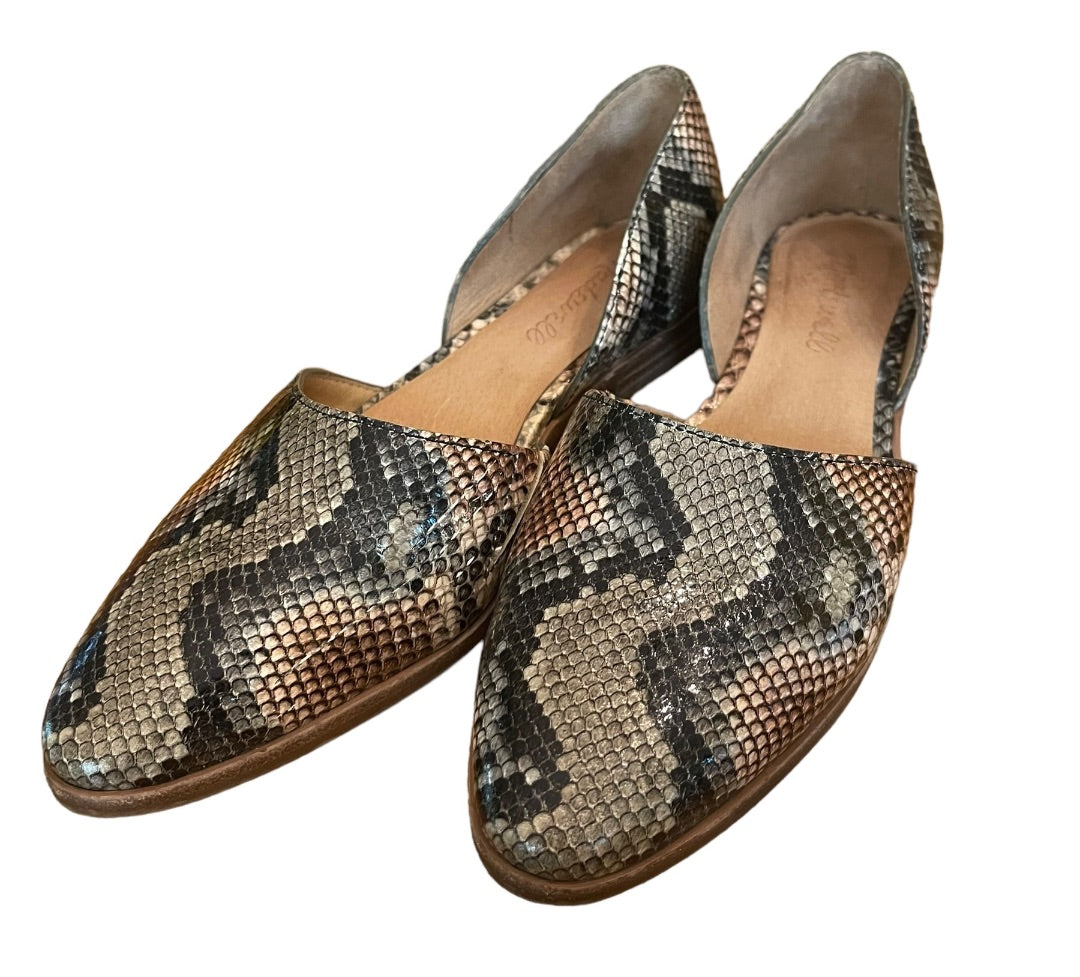 Size 6.5 Madewell The Marisa D'Orsay Flat Snake Embossed Leather Womens Shoes