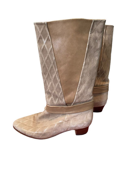 7.5 Cesare Piccini Tan Rustic Diamond Pattern Almond Toe Boots Leather