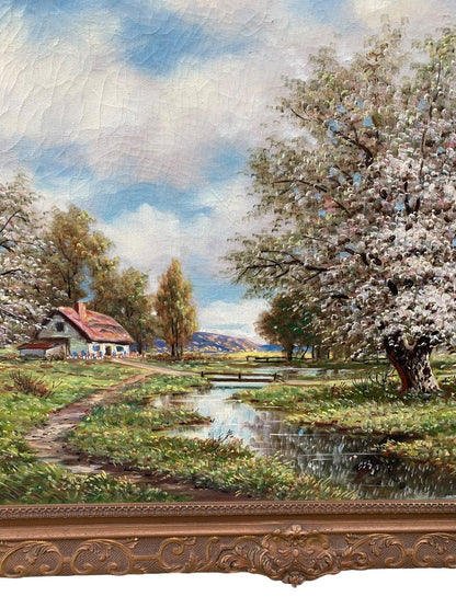 Gregory Hollyer Oil on Canvas Country Landscape Signed Framed 43.5" x 31.5"