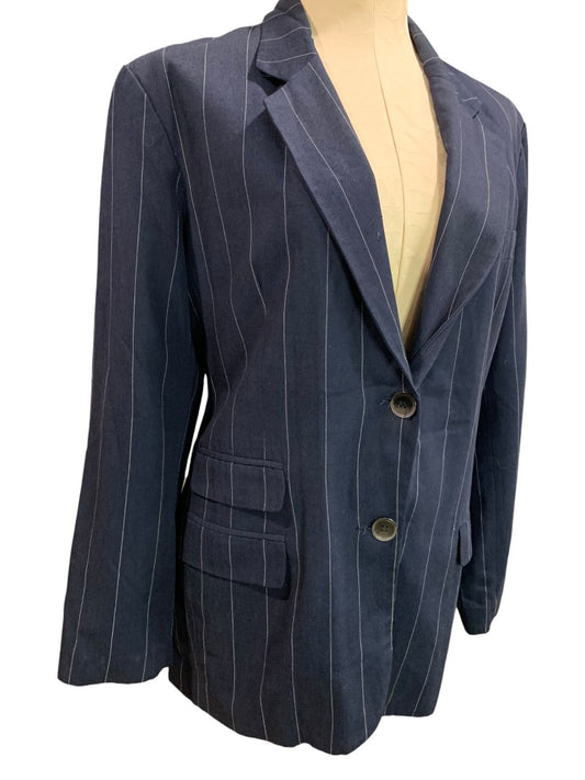 Large Esprit Navy Blue Vintage 1990s Pinstripe Womens Navy Blue Blazer