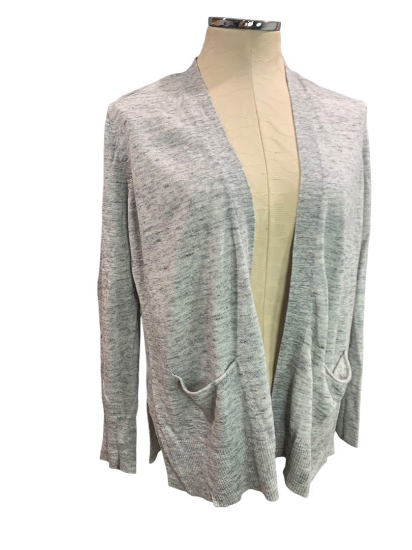 Large Gap Gray Lightweight Open Cardigan Pockets Linen Blend Gray