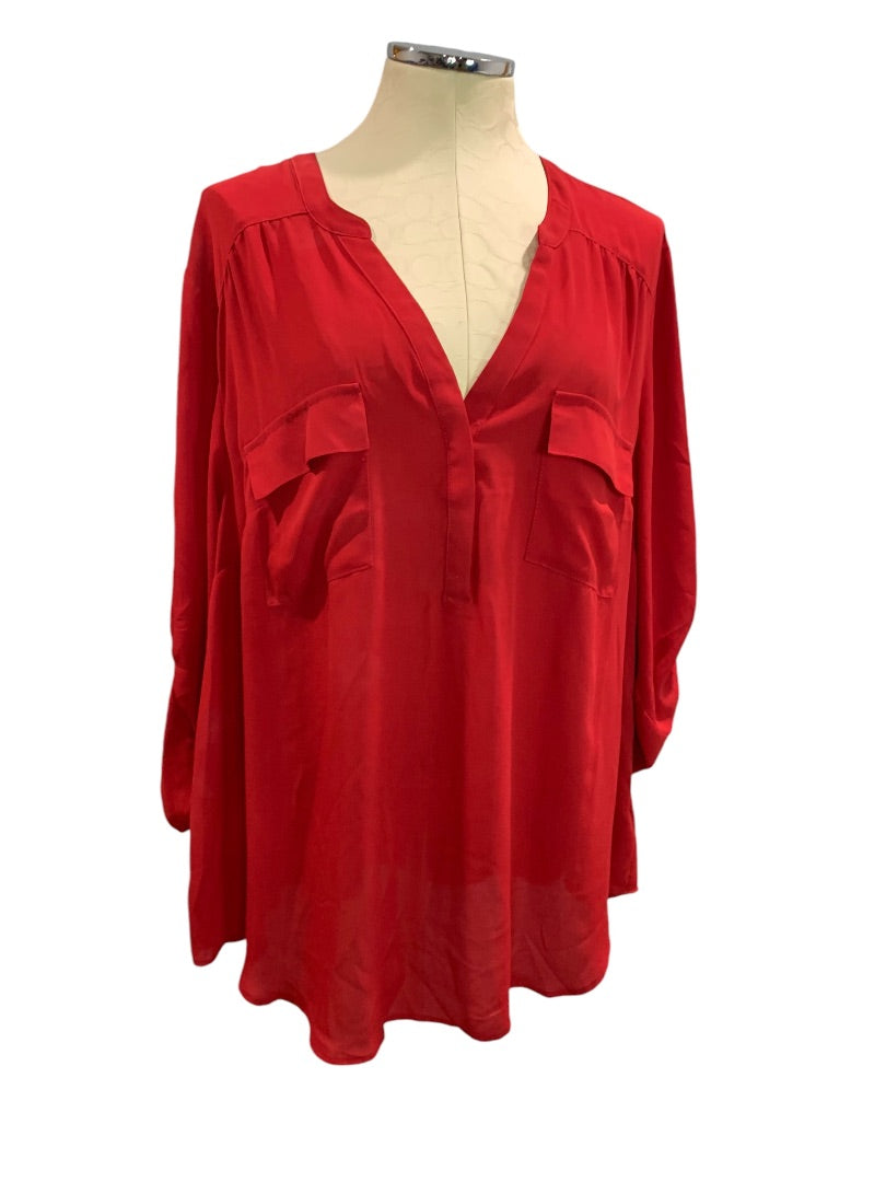 3X Torrid Harper Red Popover Blouse Slightly Sheer Womens Shirt