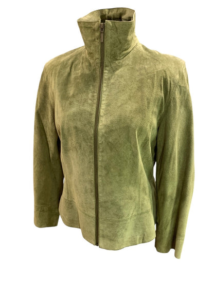 Large Uniform John Paul Richard Womens Full Zip Green Suede Fitted Jacket