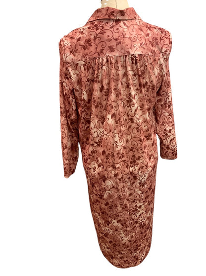 Large Leo-Danal Vintage 1970s Pink Zip Front House Dress Pockets Pullover Shoulder Pads