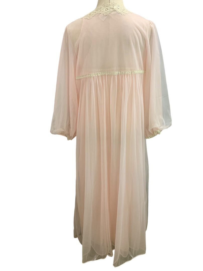 Large Gossard Artemis Pink Peignoir Chiffon Nightgown Robe Set 1960s Vintage