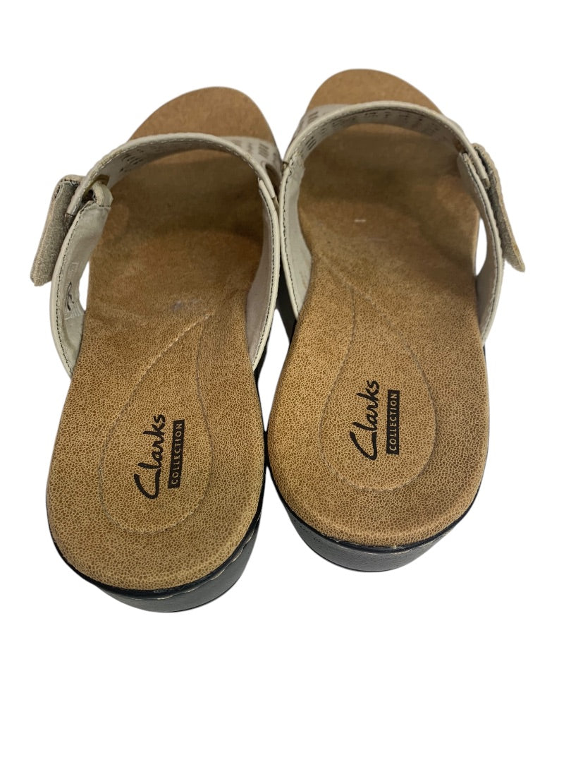 Size 8.5 Clarks Womens Hayla Sandal Beige Leather Adjustable Lightweight