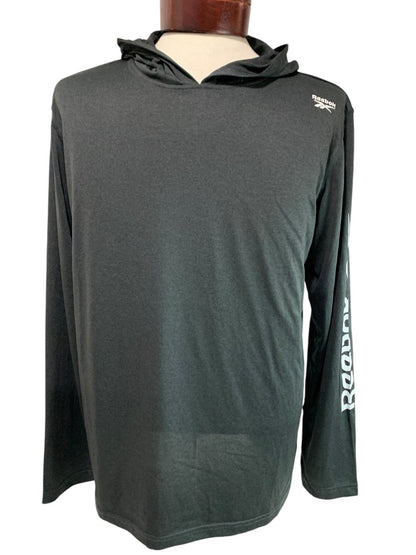 Medium Reebok Mens Black Lightweight Hooded Running Shirt Top