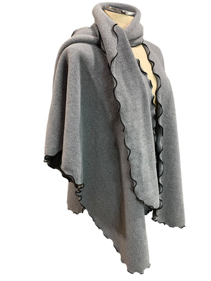 One Size Womens Gray Fleece Wrap Shawl Scarf Set Lettuce Edge Contrast